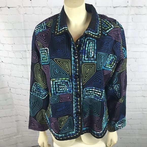 Keren Hart Black Embroidered Coat Small EUC - Picture 1 of 4
